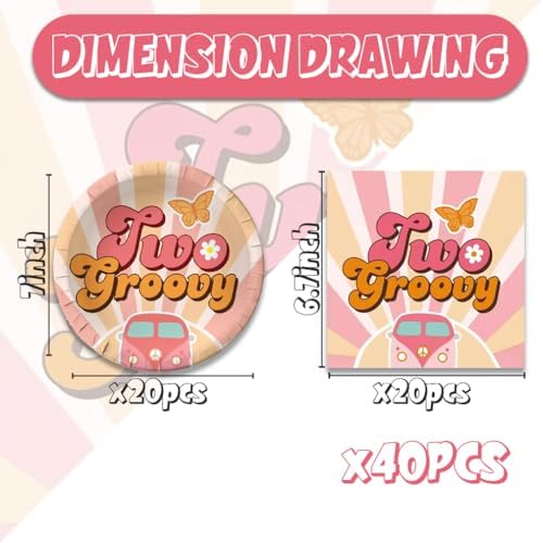 40PCS Two Groovy Boho Party Tableware Set