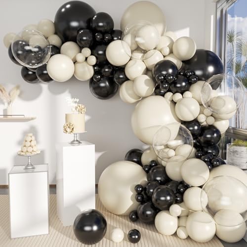 White Sand Black Balloons Arch with Bobo Balloons 151Pcs Kit