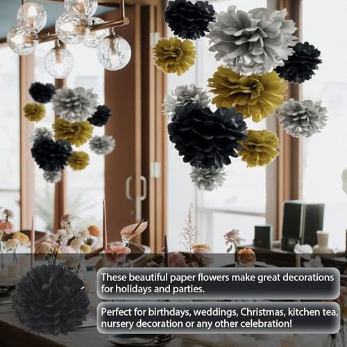 Qimoo 20pcs Black Paper Pom Poms Decorations