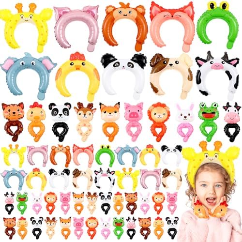 Libima 200 Pcs Zoo Animal Inflatable Headbands and Wrist Balloons with Pump