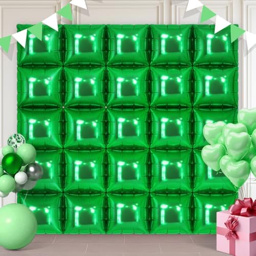 Green Square Foil Balloons 25 Pcs Double Sided Wall Decor