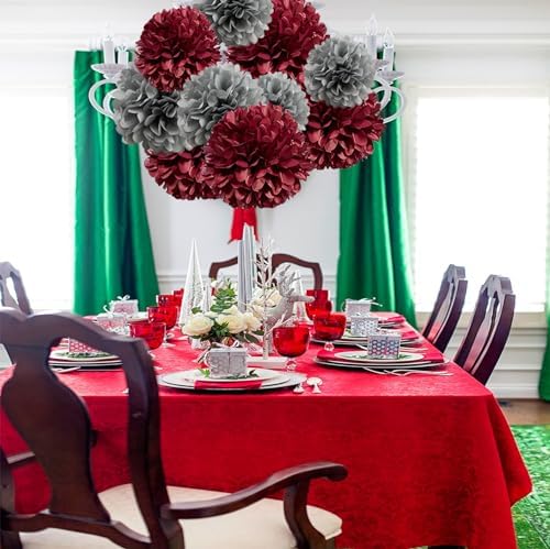 Heartfeel 12pcs Tissue Paper Pom Poms Grey and Burgundy