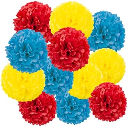 Yellow Red Blue Tissue Pom Poms DIY Decor Kit