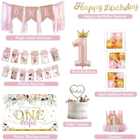 Baby Girl 1st Birthday Decorations Supplies Kit