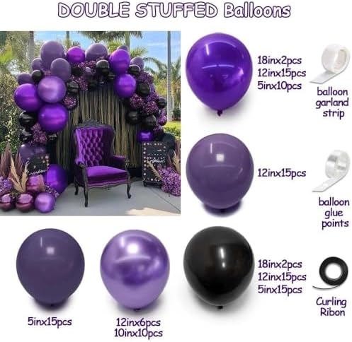 Double Stuffed Purple Black Balloon Garland Kit