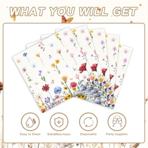 40 Pcs Wildflower Party Supplies for 20 Guests