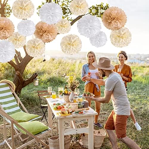 SUNBEAUTY 15 PCS Tissue Paper Boho Pom Poms Flowers Decorations