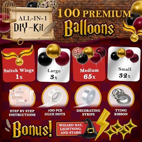 Magical Wizard Balloons Garland Arch Kit with Hat Wings Lightnings Stars