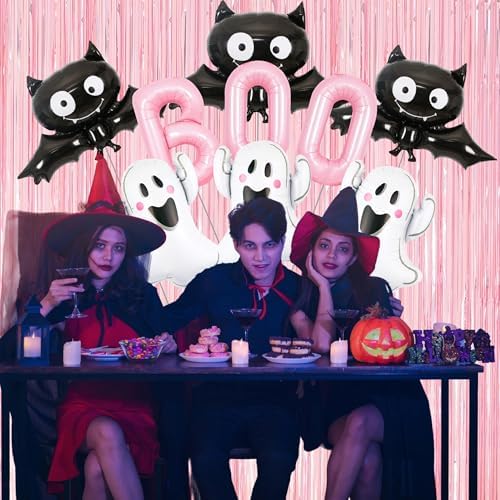 Halloween Party Balloons with Pink Fringe Curtain Set