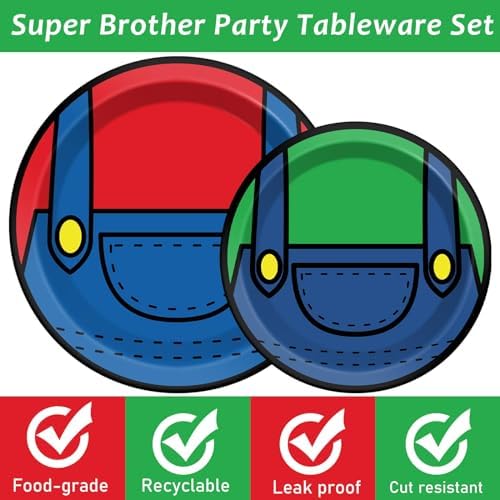 96 Pcs Super Brother Party Plates and Forks Set