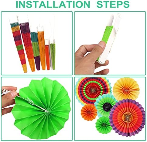 LRCXL 12PCS Colorful Party Paper Fans Set