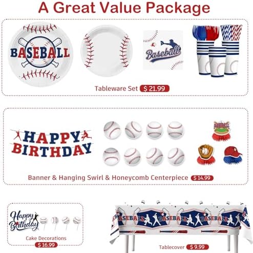 157Pcs Baseball Birthday Decorations Set for 20 Guests