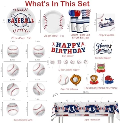 157Pcs Baseball Birthday Decorations Set for 20 Guests