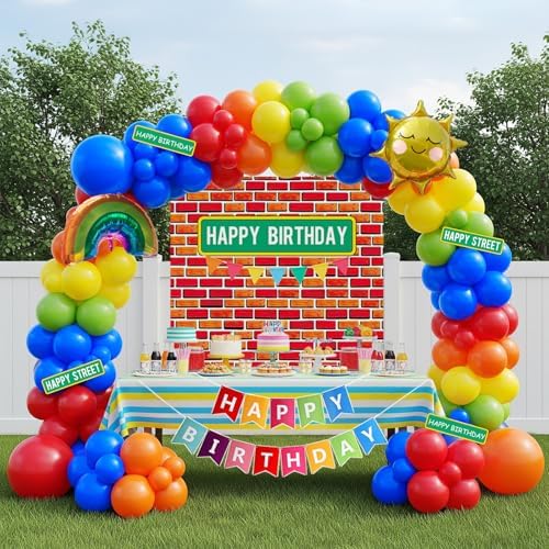 Cartoon Street Party Decorations with Foil Balloons and Stickers