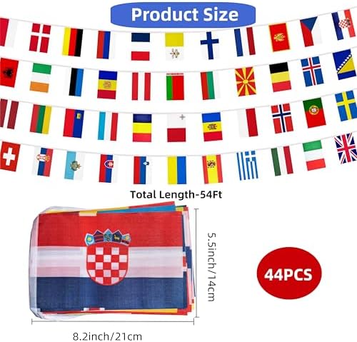 44 Nations Small String Flag Bunting for European Events