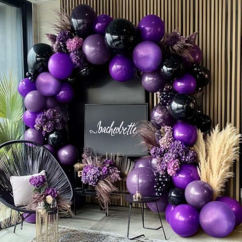 Double Stuffed Purple Black Balloon Garland Kit