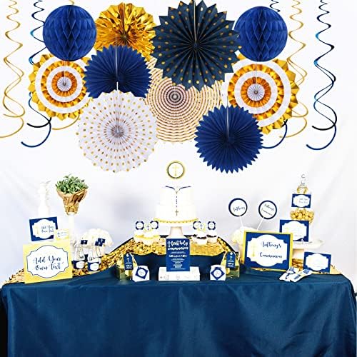 Navy Blue White Gold Graduation Party Decor Kit 33pcs