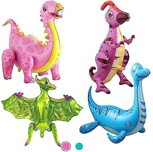 4Pack Giant 3D Dinosaur Balloons for Birthday Party Decorations