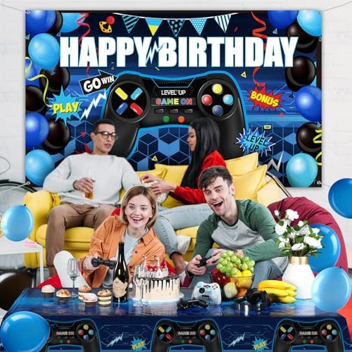 Video Game Birthday Party Decorations Set with Backdrop and Balloons