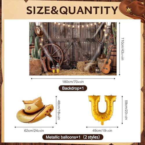 Cowboy Party Decorations Set with Backdrop and Balloons