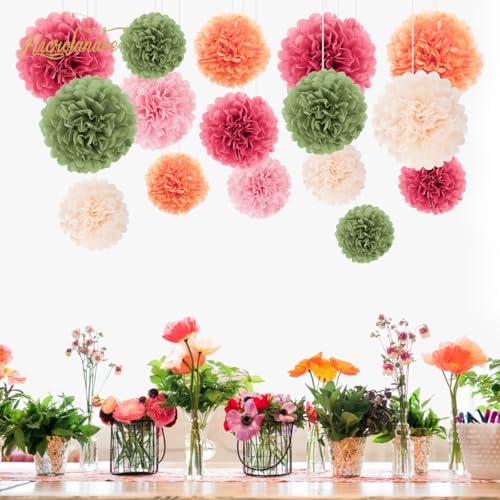 NICROLANDEE 16Pcs Tissue Paper Pom Poms for Parties