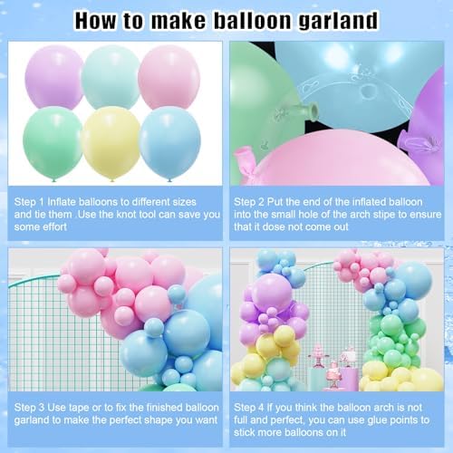 YMSZ Pastel Balloons 136pcs Balloon Arch Kit Rainbow Party Decorations