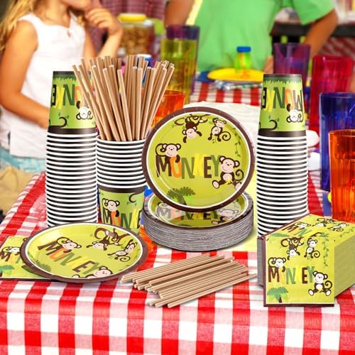 Rtteri 250 Pcs Jungle Monkey Party Supplies