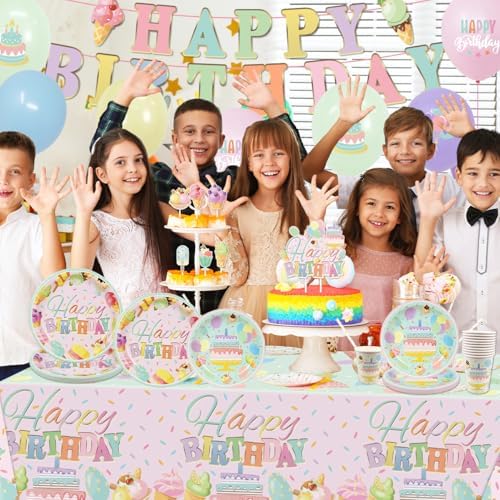 Happy Birthday Decorations Pastel Plates Napkins Tableware Set