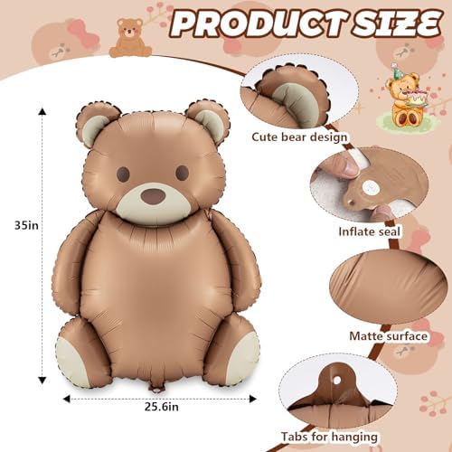 4 Pcs Big Brown Bear Foil Balloons for Birthday Parties