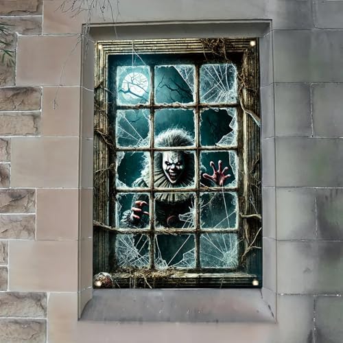 Spooky Halloween Clown Window Decor Backdrop