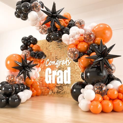 141pcs Black White Orange Balloon Garland Arch Kit