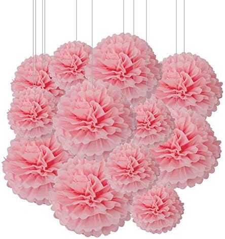 Aimto 12pcs Light Pink Paper Pom Poms Decorations