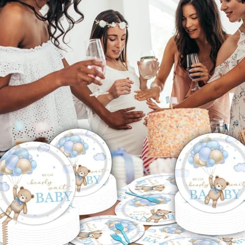 96 Pcs Bear Baby Shower Plates and Napkins Set