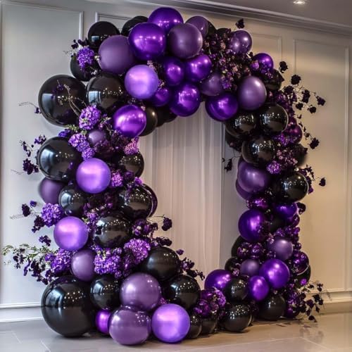 Double Stuffed Purple Black Balloon Garland Kit