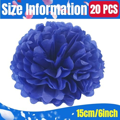 Qimoo 20pcs Sapphire Blue Paper Pom Poms Decorations