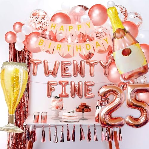 LaVenty Rose Gold 25th Birthday Balloons - Funny Happy Birthday Decoration
