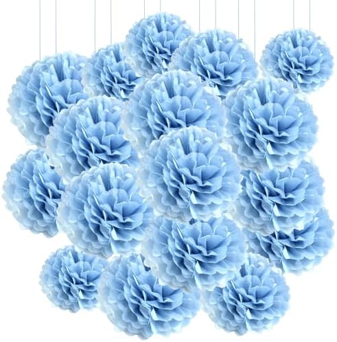Qimoo 20pcs Lake Blue Paper Pom Poms Decorations