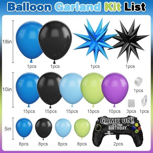 Video Game Balloon Arch Garland Kit with 2Pcs Game Handle Foil Balloons