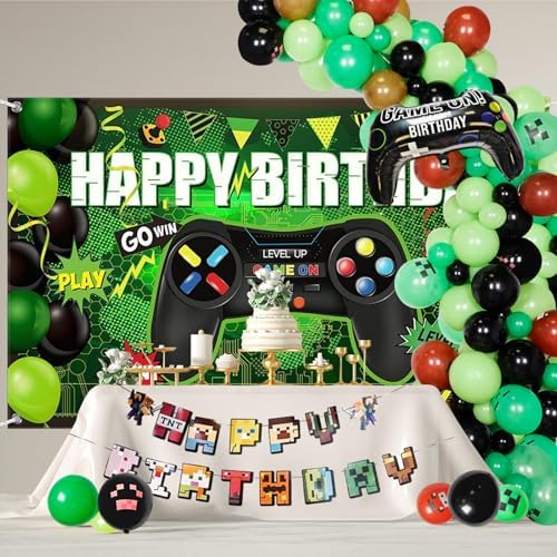 Video Game Balloon Arch Kit with Happy Birthday Banner