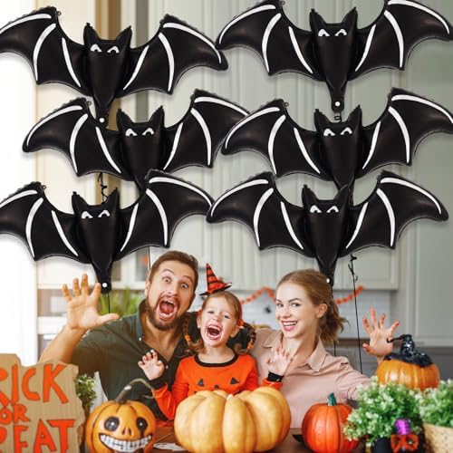 6 Pcs Black Bat Foil Balloons Halloween Decor