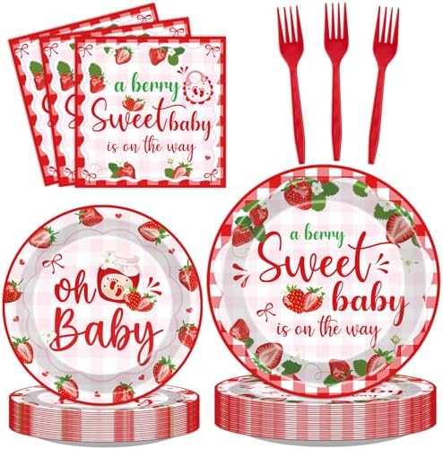 Strawberry Baby Shower 96 Pcs Decorations for 24 Guests