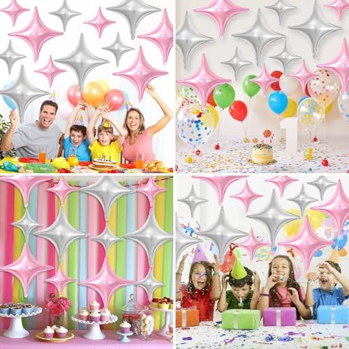 Pink Silver Star Balloons 12Pcs Party Decor