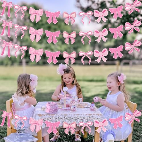 Pink Bow Garland Banner Decorations 4pcs Bow Party Decor