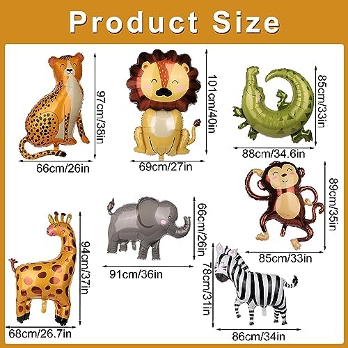 7pcs Jungle Safari Animal Balloons for Kids Party Decorations