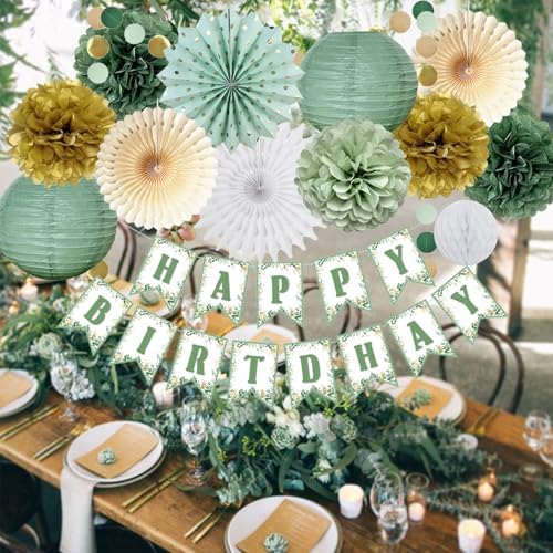 Sage Green Gold Birthday Party Decorations Set