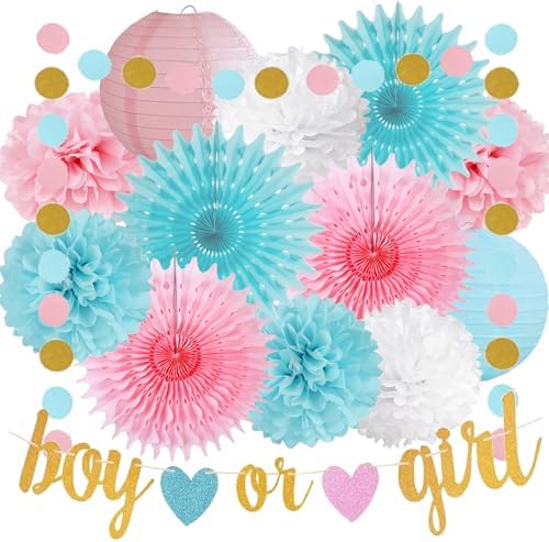 Gender Reveal Decorations with Glitter Letters and Heart Banner