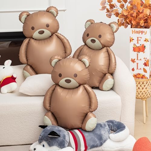 4 Pcs Big Brown Bear Foil Balloons for Birthday Parties