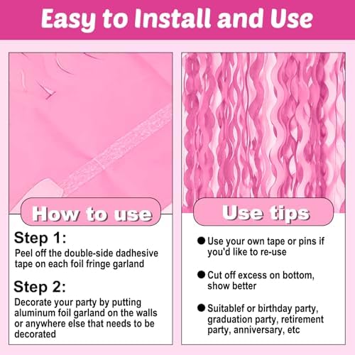 6 Pack 10 Feet Macaron Pink Wave Foil Fringe Garland