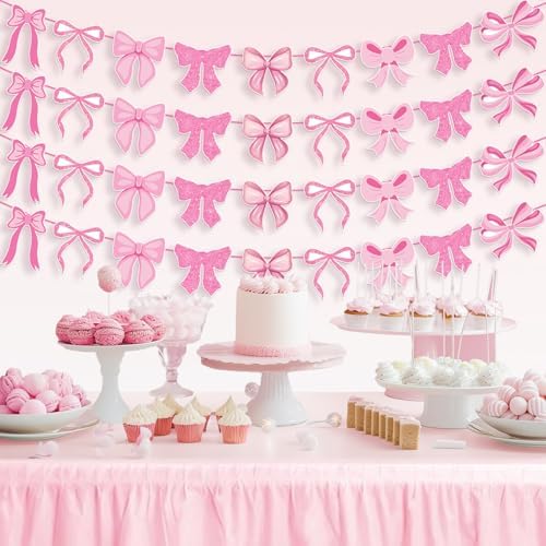 Pink Bow Garland Banner Decorations 4pcs Bow Party Decor