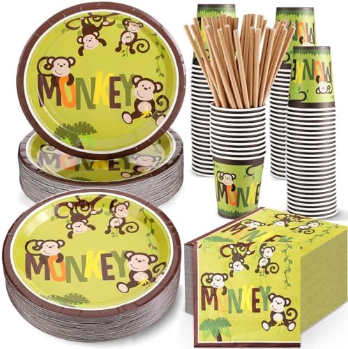 Rtteri 250 Pcs Jungle Monkey Party Supplies